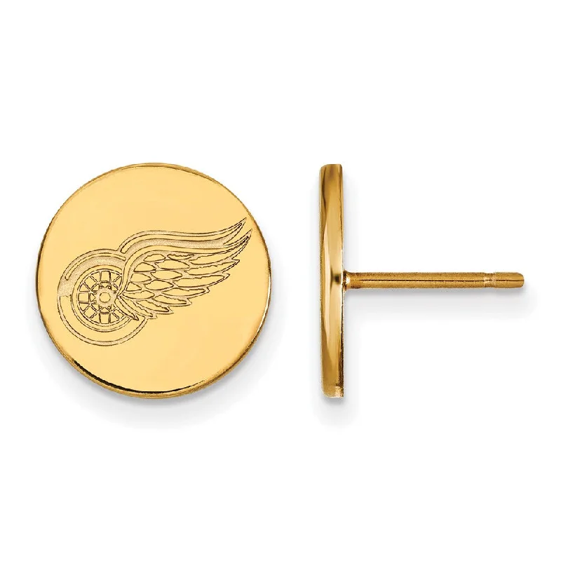 Gold Gemstone Earrings-SS 14k Yellow Gold Plated NHL Detroit Red Wings SM Disc Post Earrings