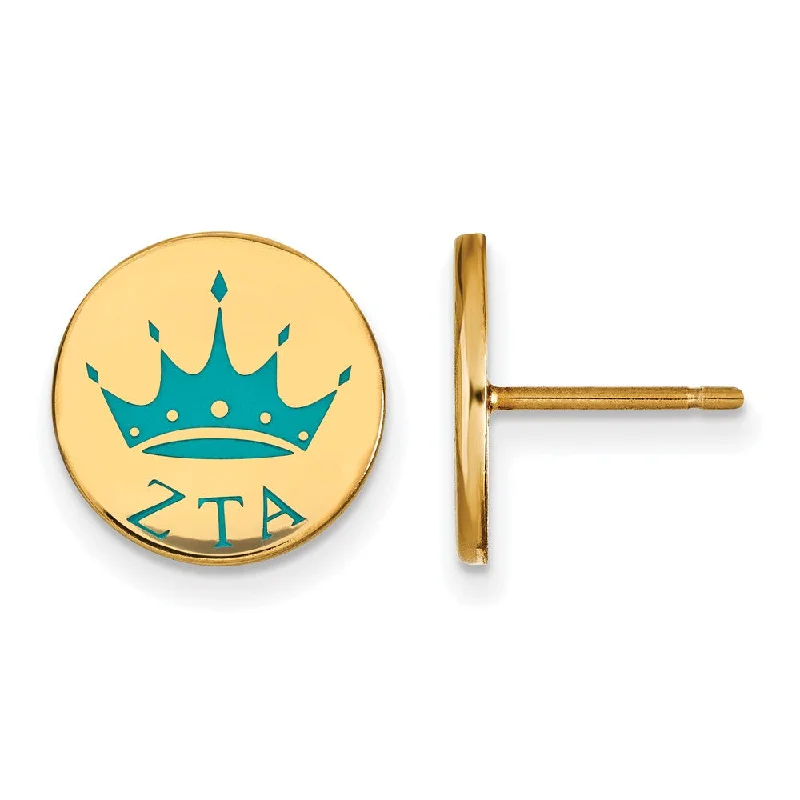 Handmade Earrings-14K Plated Silver Zeta Tau Alpha Enamel Crown Post Earrings