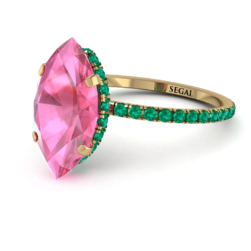 Colored Diamond Rings-Hidden Halo Marquise Pink Moissanite Engagement Ring - Journey No. 805