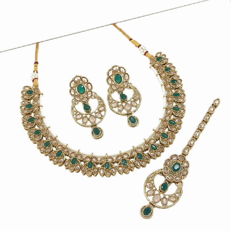 Wedding Necklaces-Mangalmani Jewels Gold Plated Crystal Stone Pearl And Beads Necklace Set