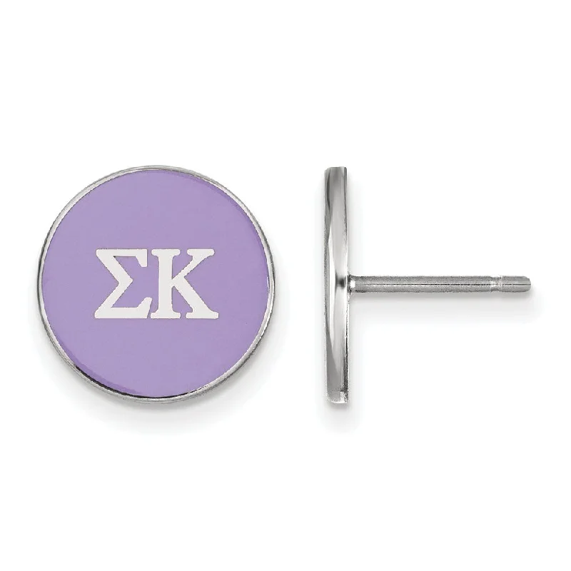 Tassel Earrings-Sterling Silver Sigma Kappa Purple Enamel Disc Post Earrings