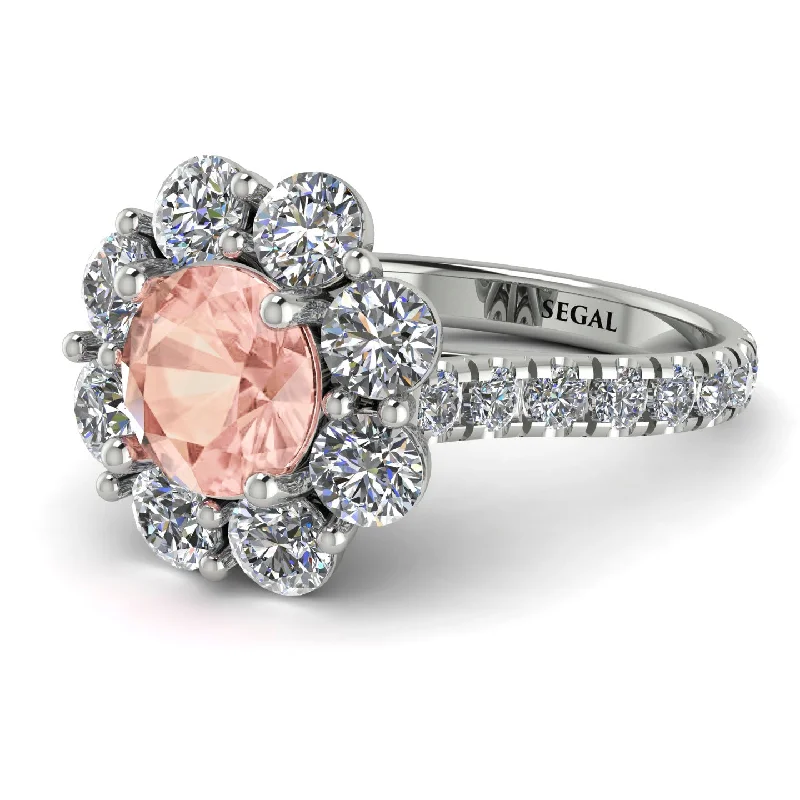 Custom Wedding Rings-Glamorous Morganite Halo Engagement Ring - Amaya No. 903