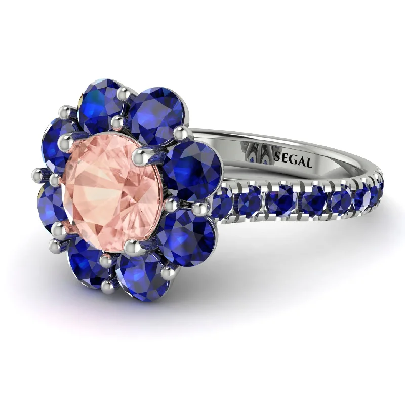 Large Gemstone Rings-Glamorous Morganite Halo Engagement Ring - Amaya No. 915