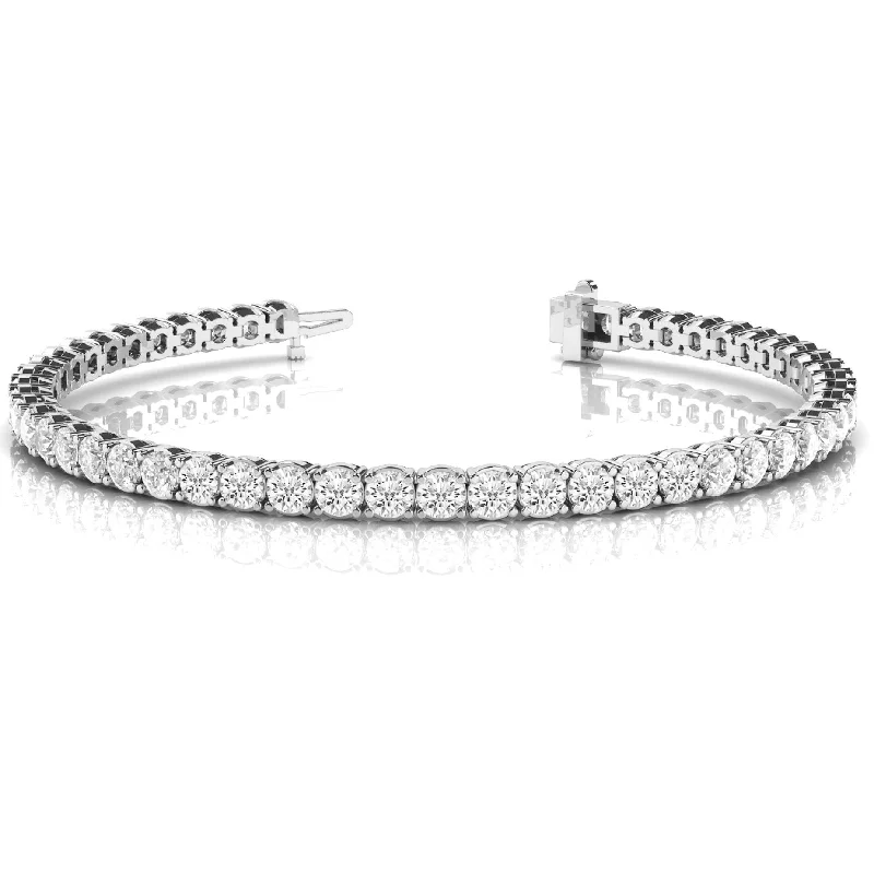 Custom Gemstone Link Bracelets-Single Row Prong Set Round Diamond Tennis Bracelet 10.08 Carat 14K White Gold