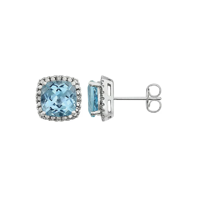 Stylish Earrings for Brides-Sky Blue Topaz & Diamond 10mm Earrings in 14k White Gold