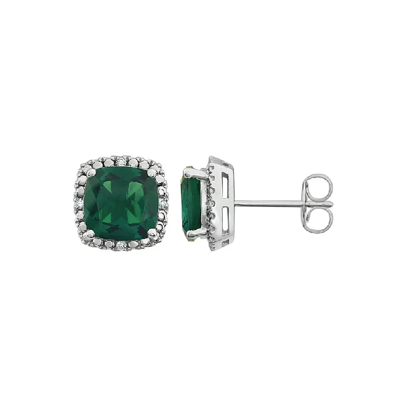 Crystal and Gemstone Earrings-Created Emerald & Diamond 10mm Earrings in 14k White Gold