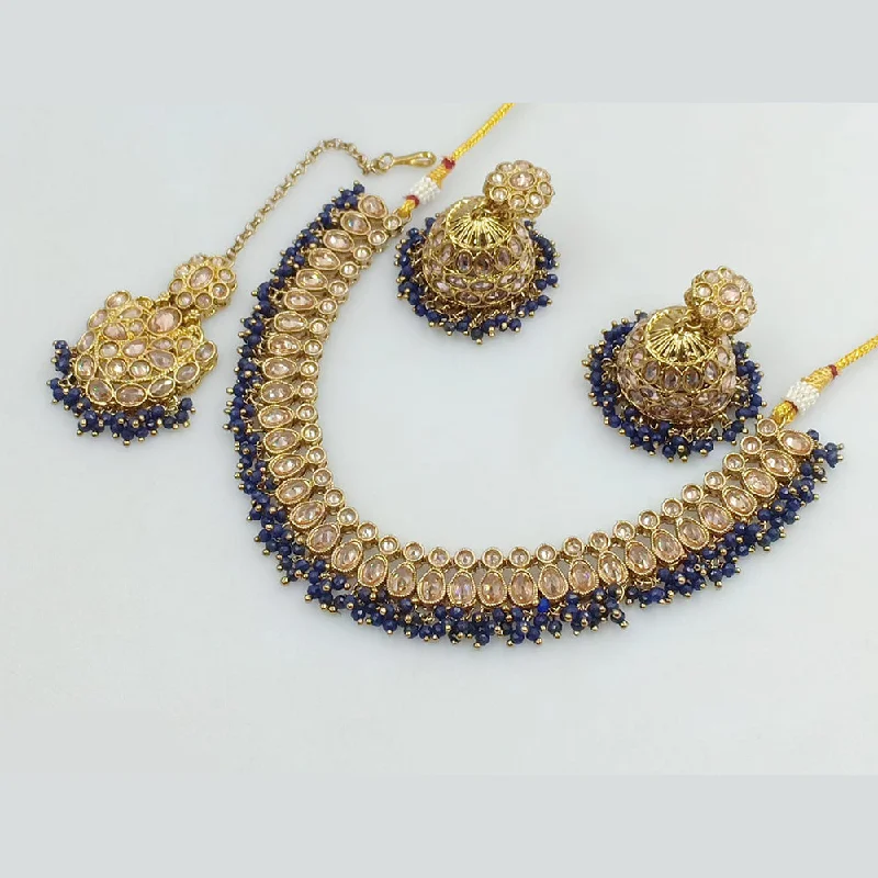 Beautiful Gemstone Chain Necklaces-JCM Gold Plated Crystal Stone And Pearls Necklace Set