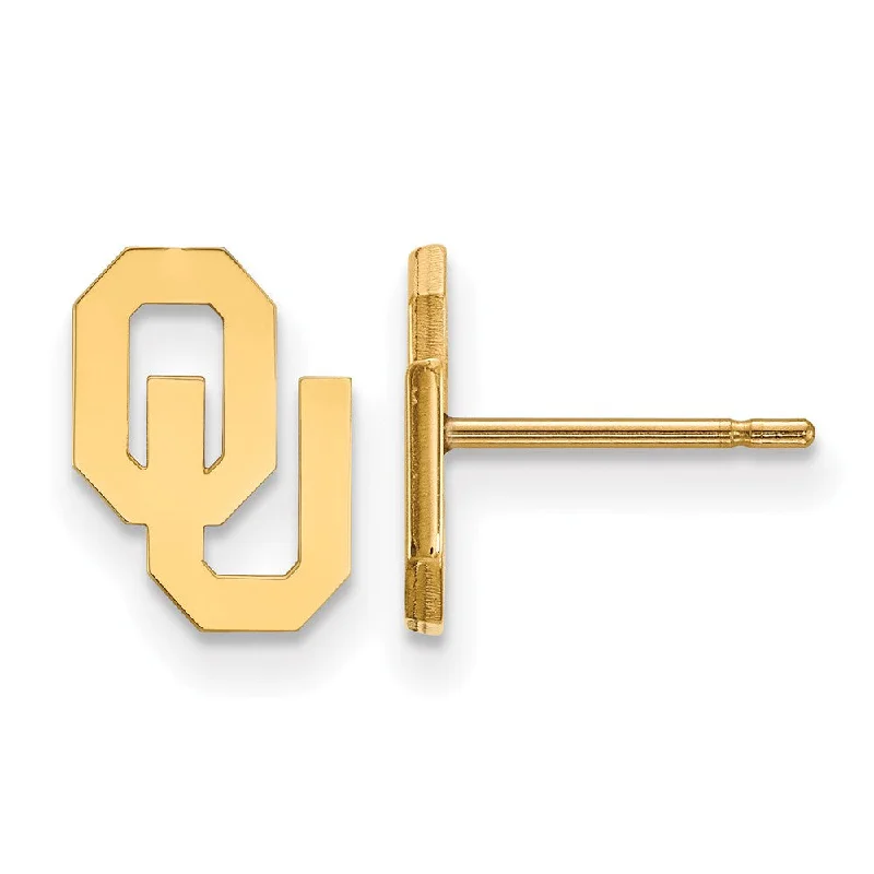 Bridal Earrings-14k Gold Plated Silver University of Oklahoma XS (Tiny) Post Earrings