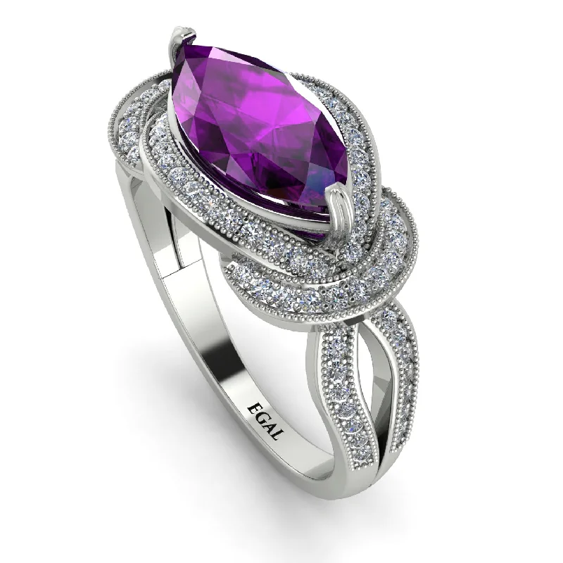 Colorful Engagement Rings-Milgrain Marquise Amethyst Engagement Ring - Marley No. 303