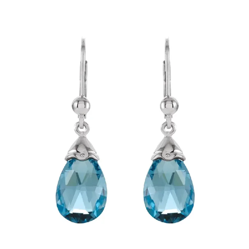 Elegant Dangle Earrings-Swiss Blue Topaz Briolette & 14k White Gold Lever Back Earrings