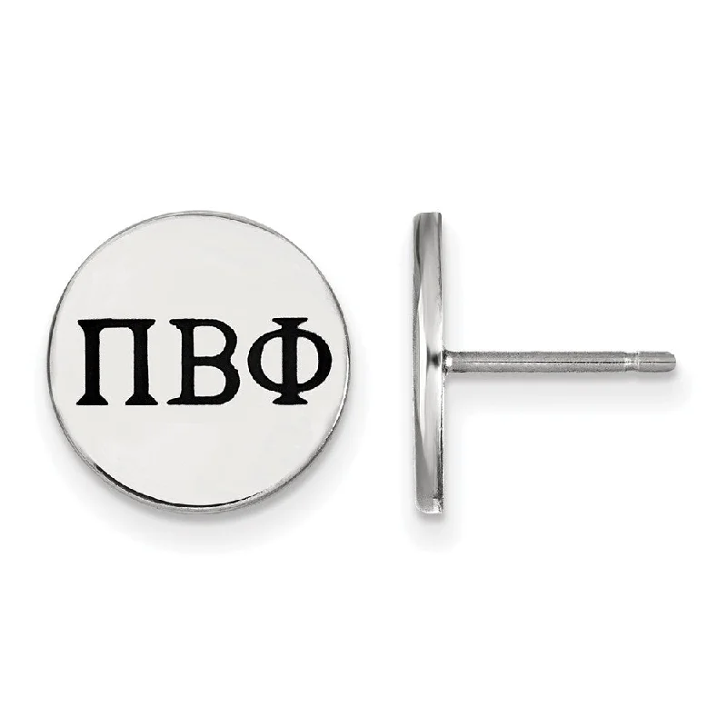 Stunning Gemstone Earrings-Sterling Silver Pi Beta Phi Black Enamel Greek Letters Post Earrings