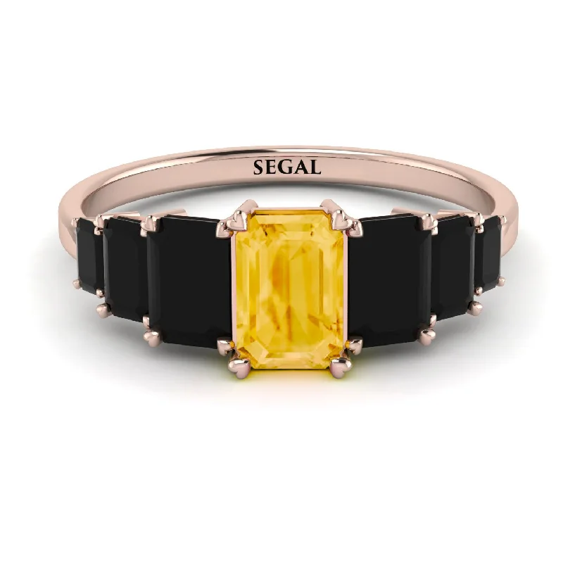 Colorful Engagement Rings-Emerald Cut Citrine Geometrical Ring - Briella No. 608