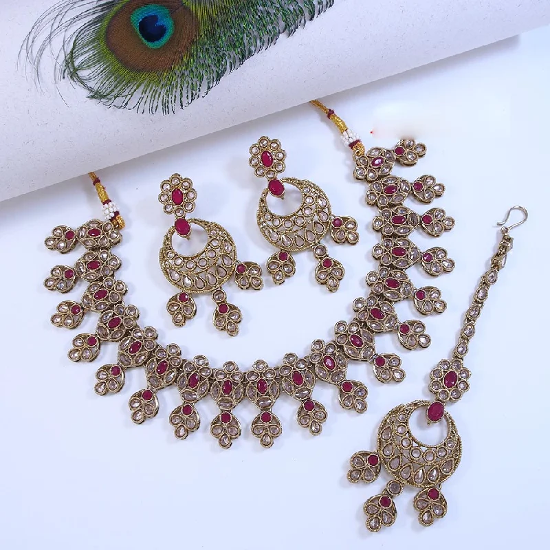 Delicate Gold Necklaces-Mangalmani Jewels Gold Plated Crystal Stone And Beads Necklace Set