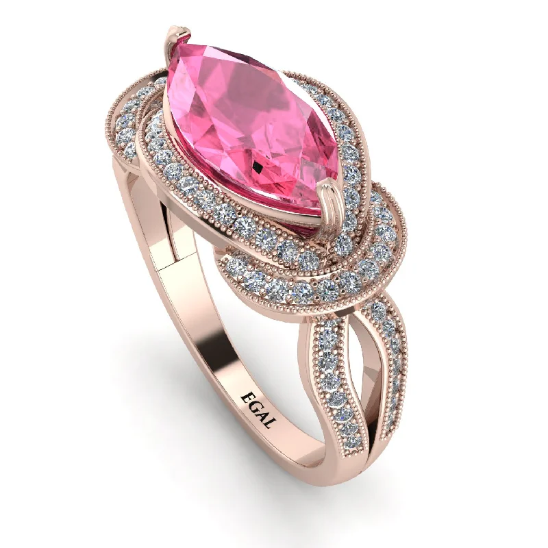 Elegant Wedding Ring Sets-Milgrain Marquise Pink Moissanite Engagement Ring - Marley No. 802