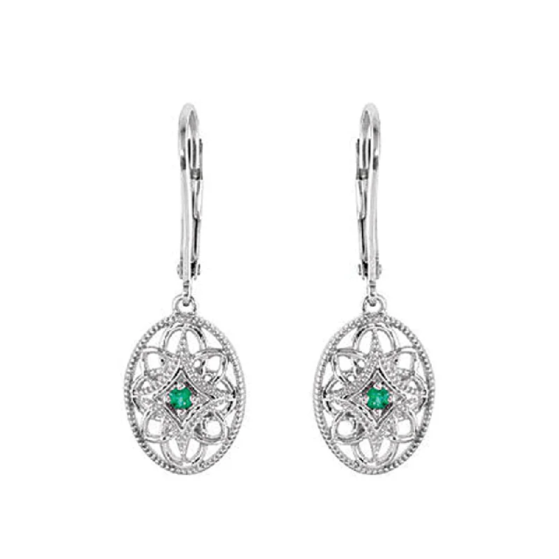 Luxury Wedding Earrings-Vintage Style Emerald Earrings in Sterling Silver