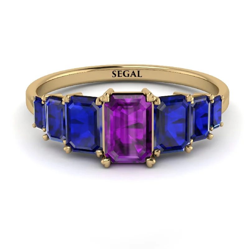 Gold Diamond Rings-Emerald Cut Amethyst Geometrical Ring - Briella No. 313