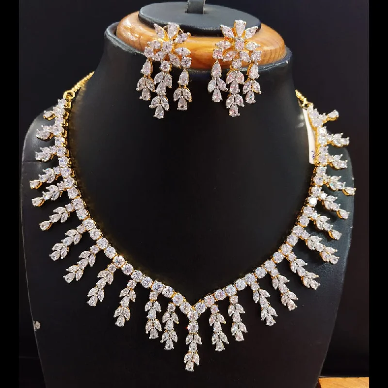 Luxury Crystal Pendant Necklaces-Jain Jewellers Gold Plated AD Necklace Set