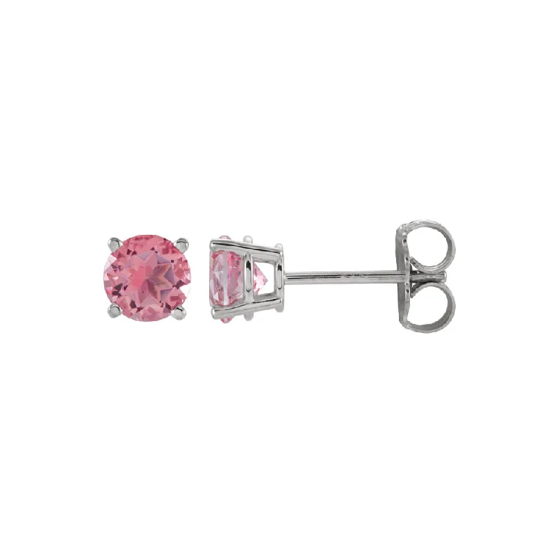 Elegant Drop Earrings-5mm Round Pink Tourmaline Stud Earrings in 14k White Gold