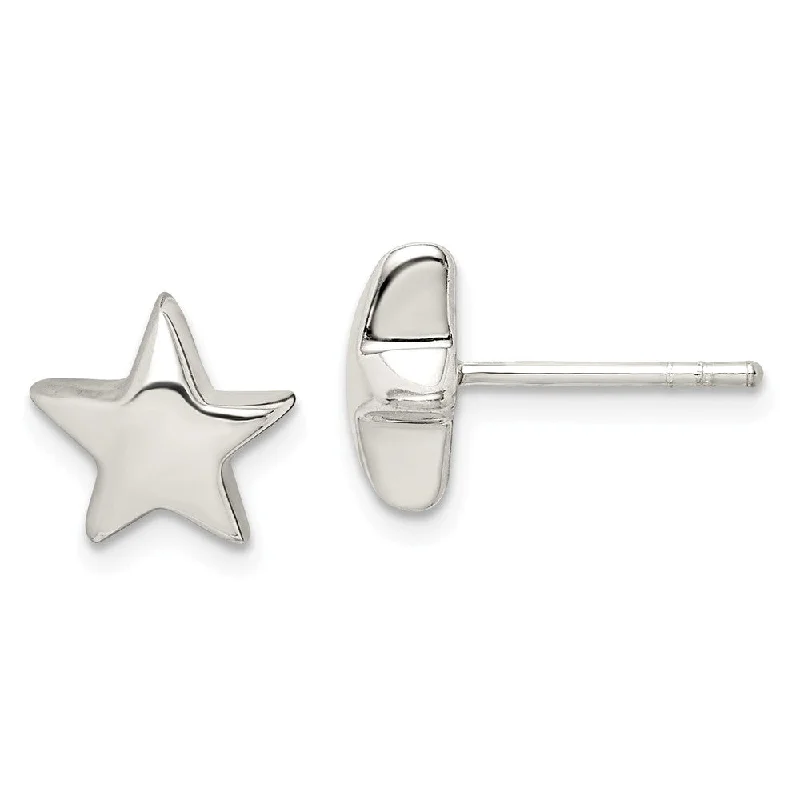 Antique Gold Earrings-10mm Polished 3D Star Post Earrings in Sterling Silver