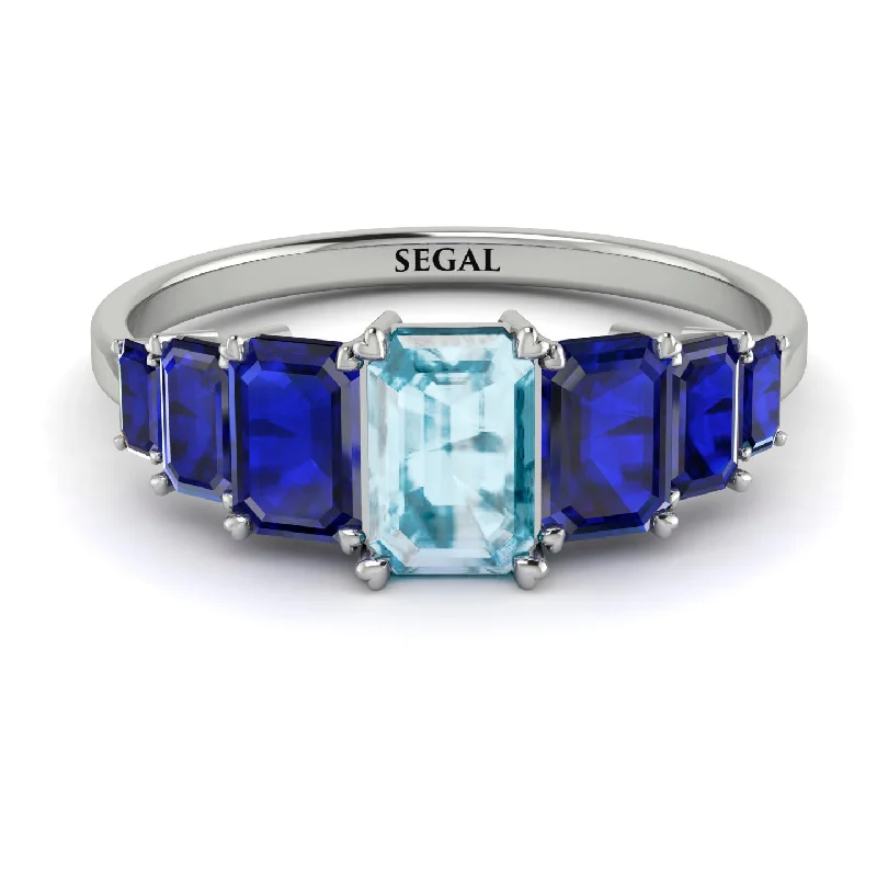 Luxury Wedding Rings for Women-Emerald Cut Aquamarine Geometrical Ring - Briella No. 415