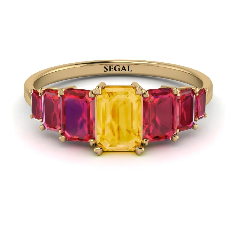 Bold Statement Wedding Rings-Emerald Cut Citrine Geometrical Ring - Briella No. 610