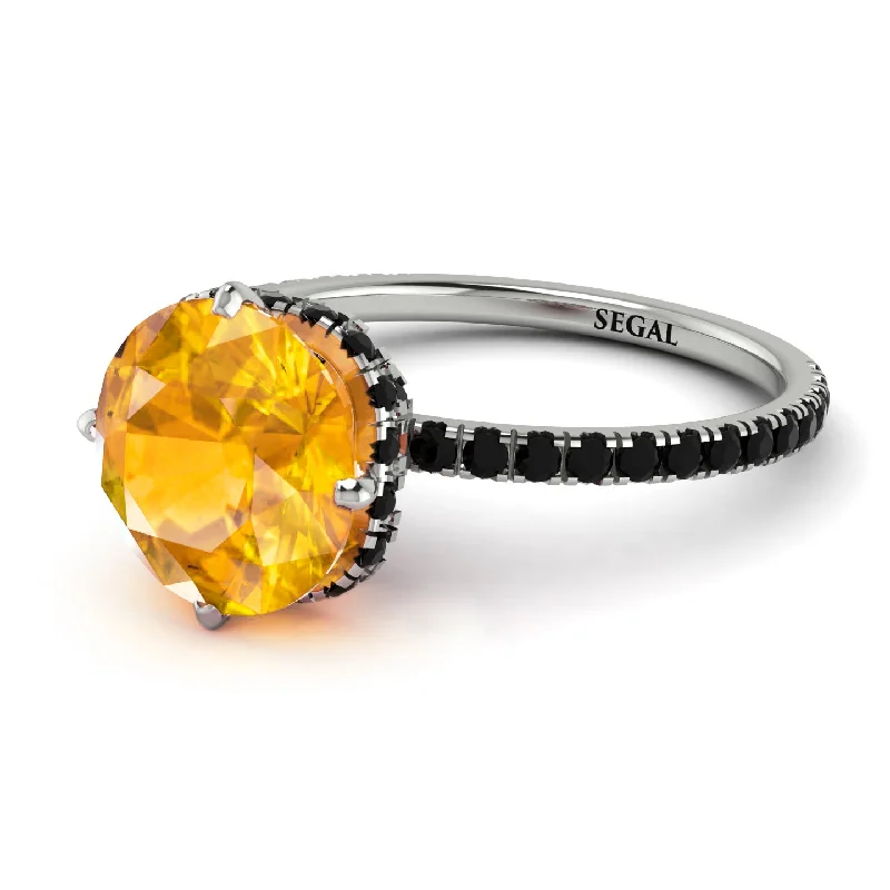 Silver Gemstone Rings-Double Hidden Halo Yellow Diamond Engagement Ring - Angelina No. 1009