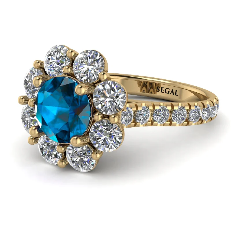 Bohemian Style Rings-Glamorous Blue Topaz Halo Engagement Ring - Amaya No. 501