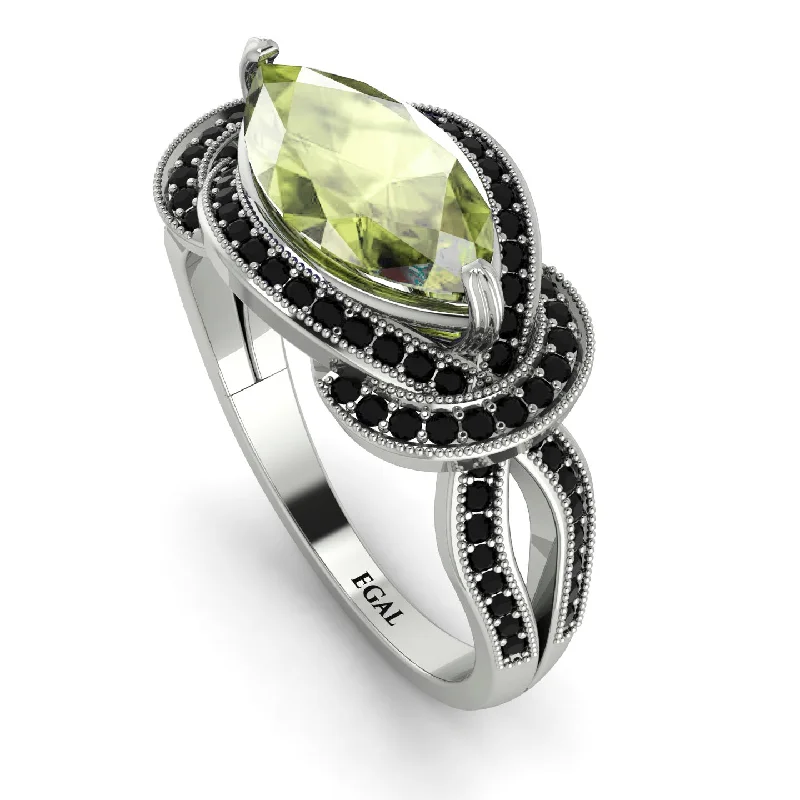 Custom Gemstone Wedding Bands-Milgrain Marquise Peridot Engagement Ring - Marley No. 709