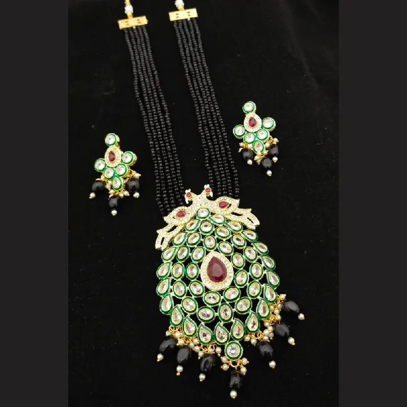 Modern Infinity Necklaces-Manisha Jewellery Gold Plated Kundan Stone And Beads Necklace Set