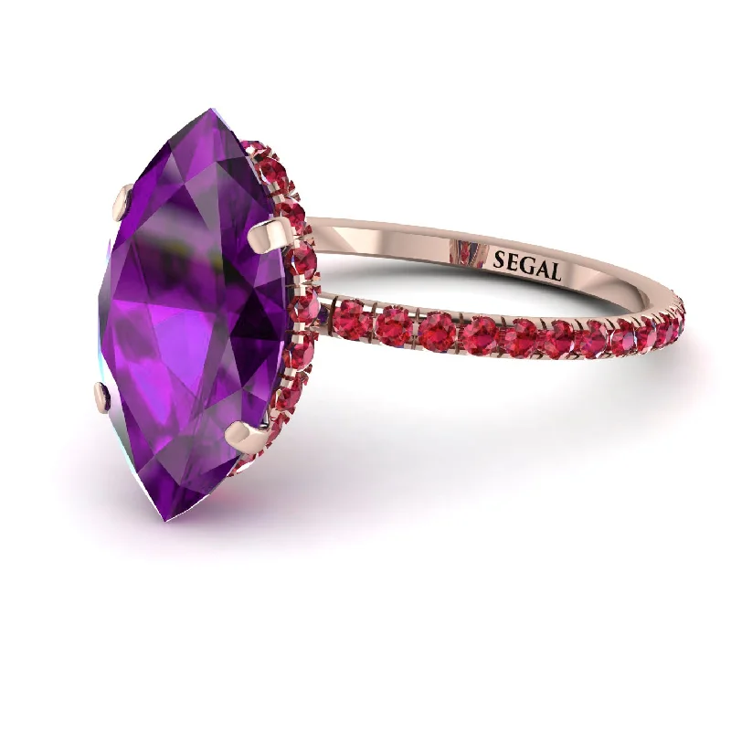 Luxury Diamond Wedding Rings-Hidden Halo Marquise Amethyst Engagement Ring - Journey No. 311