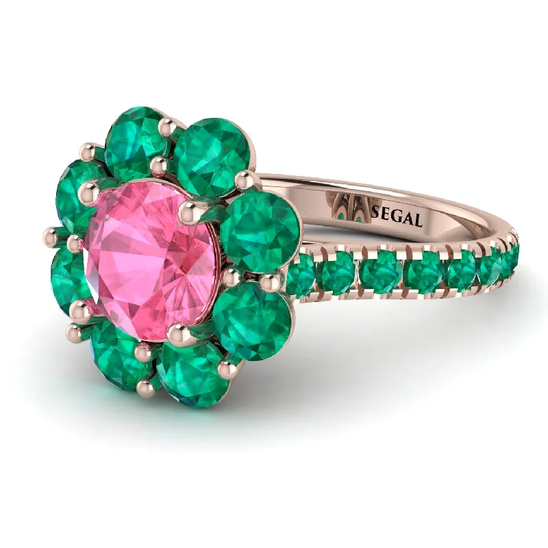 Sparkly Engagement Rings-Glamorous Pink Moissanite Halo Engagement Ring - Amaya No. 805