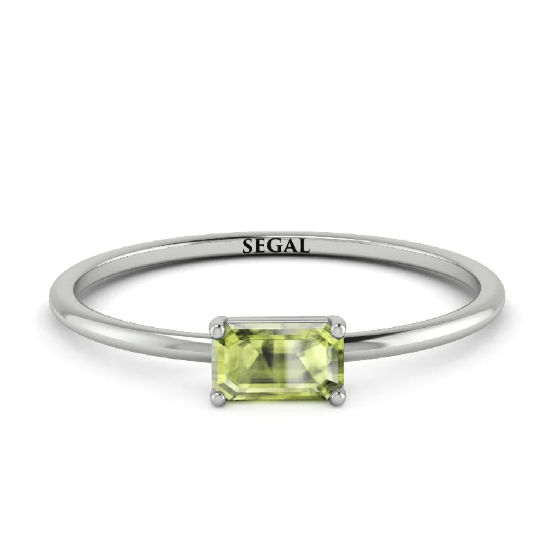 Vintage Diamond Rings-Minimalist Emerald Cut Peridot Ring - Isla No. 703