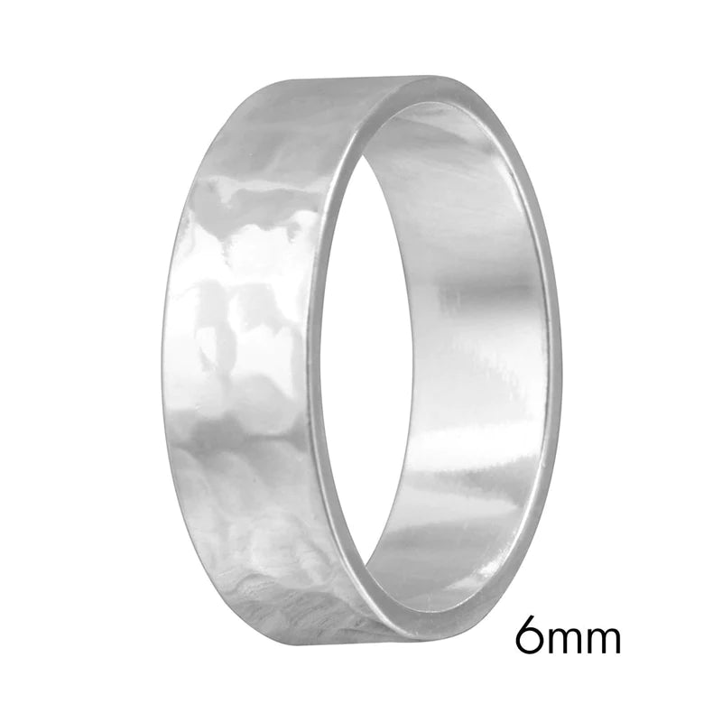 Unique Wedding Ring Bands-Silver 925 Hand Hammered Wedding Band Flat Ring