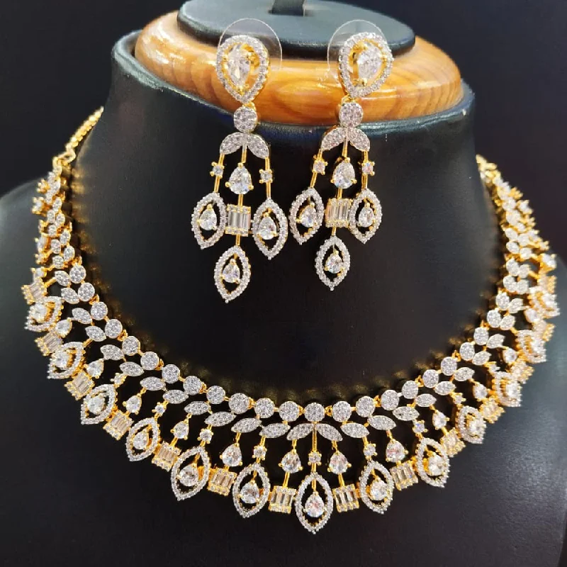 Bridal Gemstone Necklaces-Jain Jewellers Gold Plated AD Necklace Set