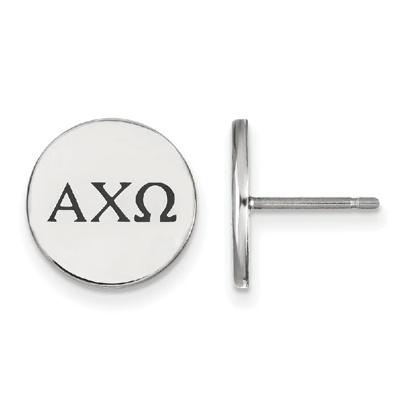 Retro Style Earrings-Sterling Silver Alpha Chi Omega Black Enamel Greek Post Earrings