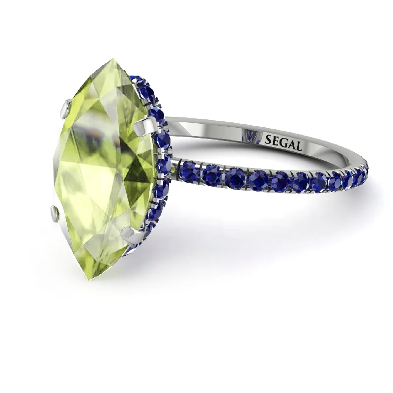 Modern Gold Wedding Bands-Hidden Halo Marquise Peridot Engagement Ring - Journey No. 715