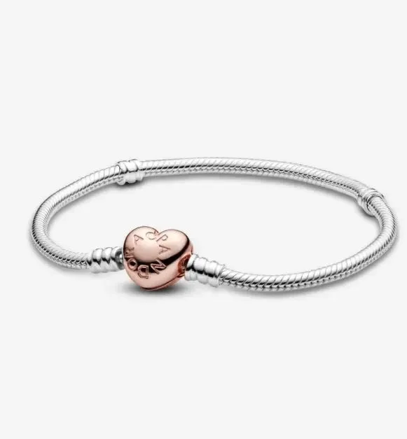 Trendy Wedding Bracelets-Pandora Moments Heart Clasp Snake Chain Bracelet