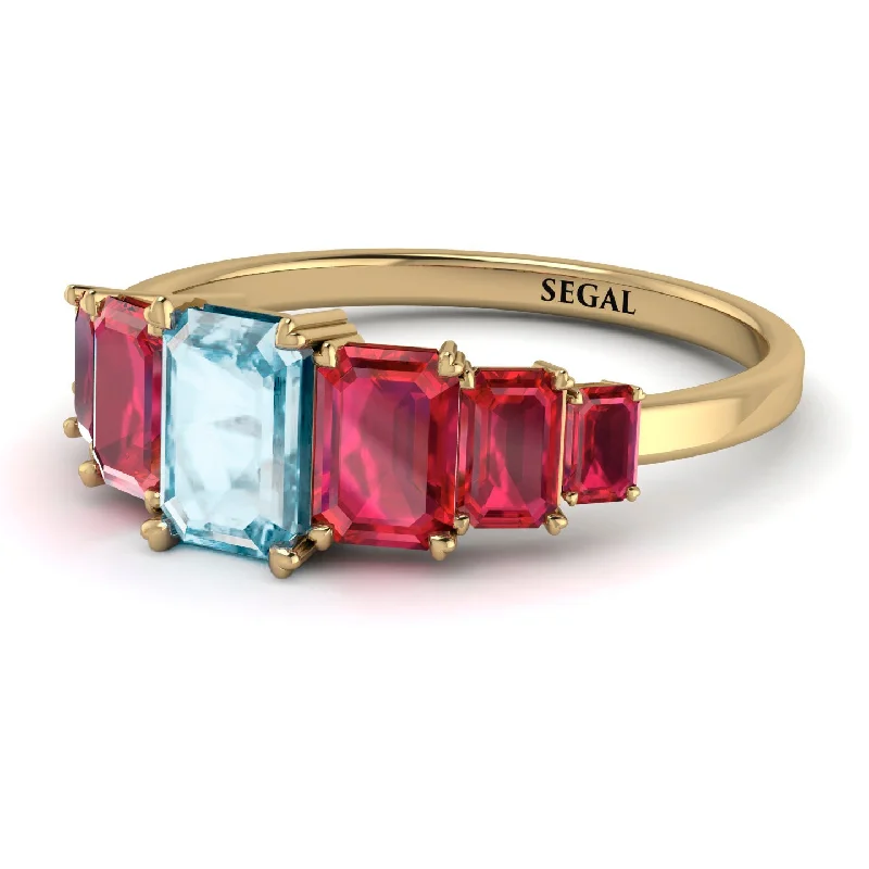 Customizable Rings for Women-Emerald Cut Aquamarine Geometrical Ring - Briella No. 410