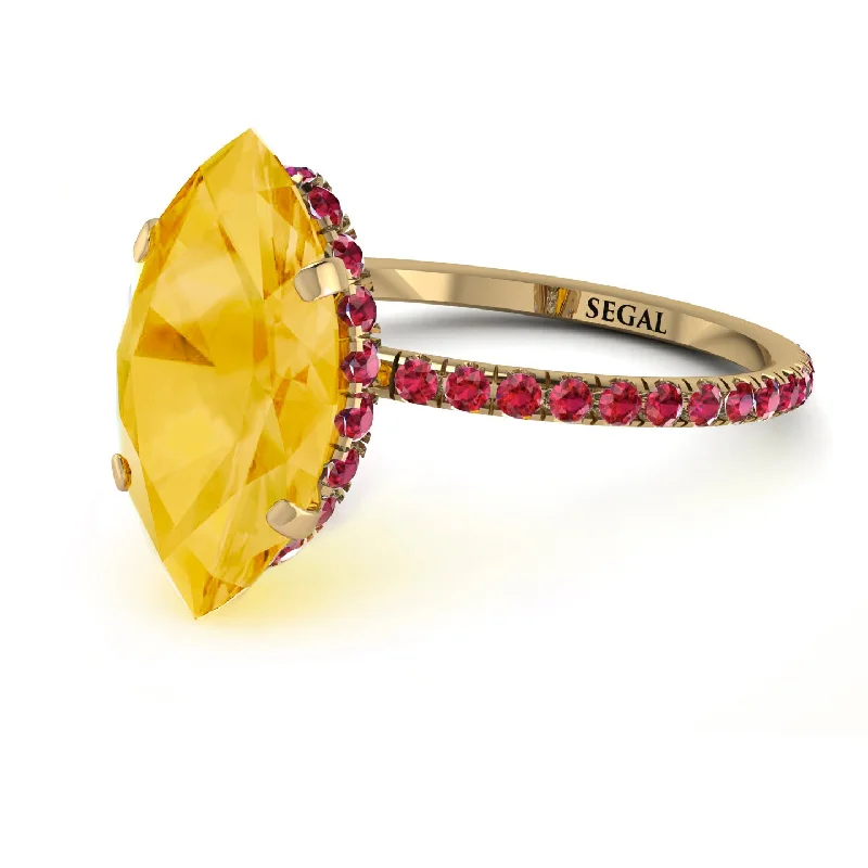 High-End Wedding Bands-Hidden Halo Marquise Citrine Engagement Ring - Journey No. 610