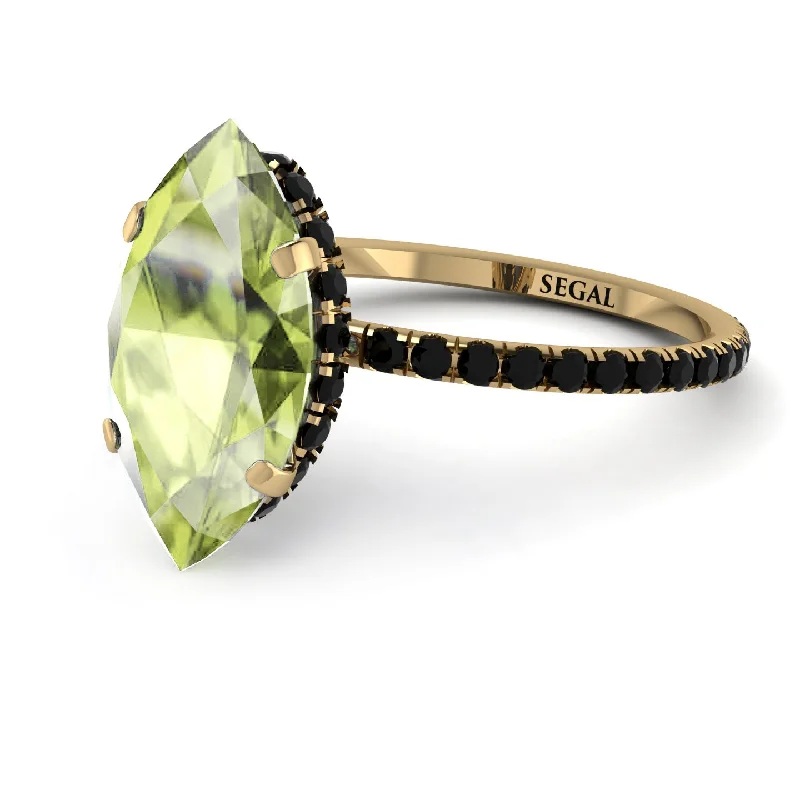 Stylish Gemstone Wedding Bands-Hidden Halo Marquise Peridot Engagement Ring - Journey No. 707