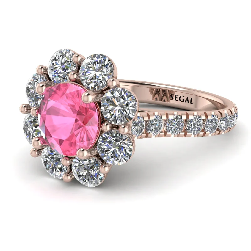 Modern Engagement Rings-Glamorous Pink Moissanite Halo Engagement Ring - Amaya No. 802