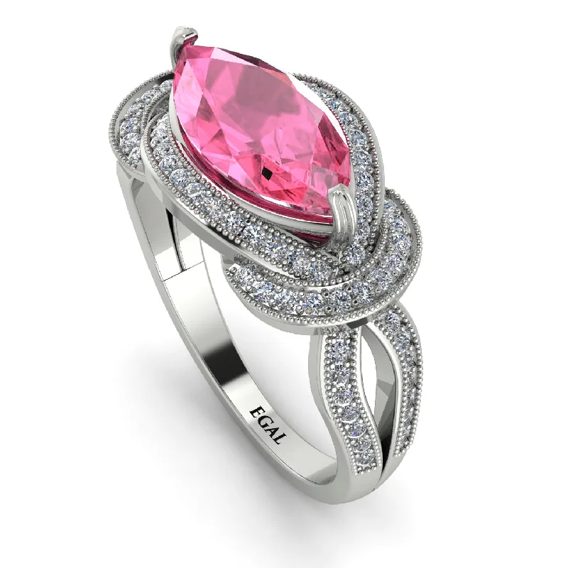 Adjustable Wedding Rings-Milgrain Marquise Pink Moissanite Engagement Ring - Marley No. 803