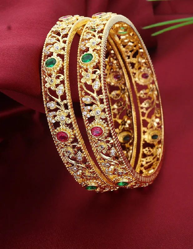 Diamond Bangle Sets-Designer Zircon Gold Plated Bangles