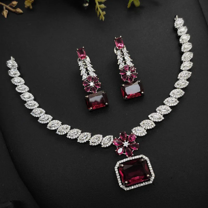 Stylish Pendant Necklaces-Aamrapali Silver Plated AD Necklace Set