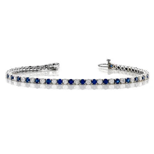 Elegant Charm Bracelets-Sapphire & Diamond Tennis Bracelet 18K White Gold 3.50 Carats