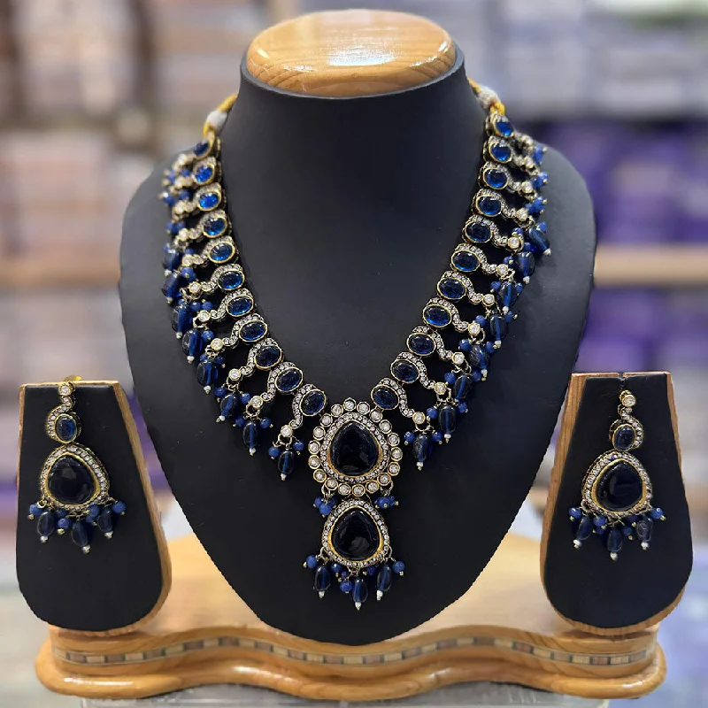 Statement Chain Necklaces-JCM Gold Plated Crystal Stone And Beads Necklace Set