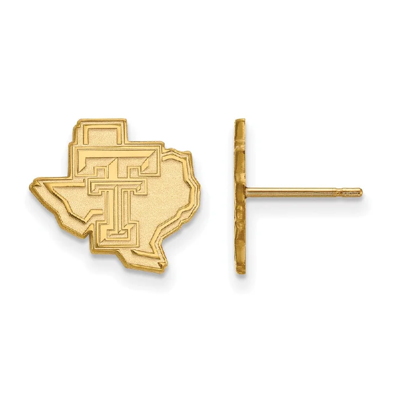 Cute Gemstone Earrings-14k Yellow Gold Texas Tech University Small Logo Post Earrings