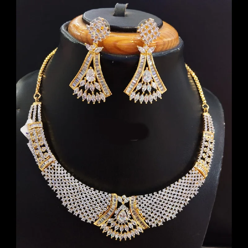 Layered Diamond Necklaces-Jain Jewellers Gold Plated AD Necklace Set