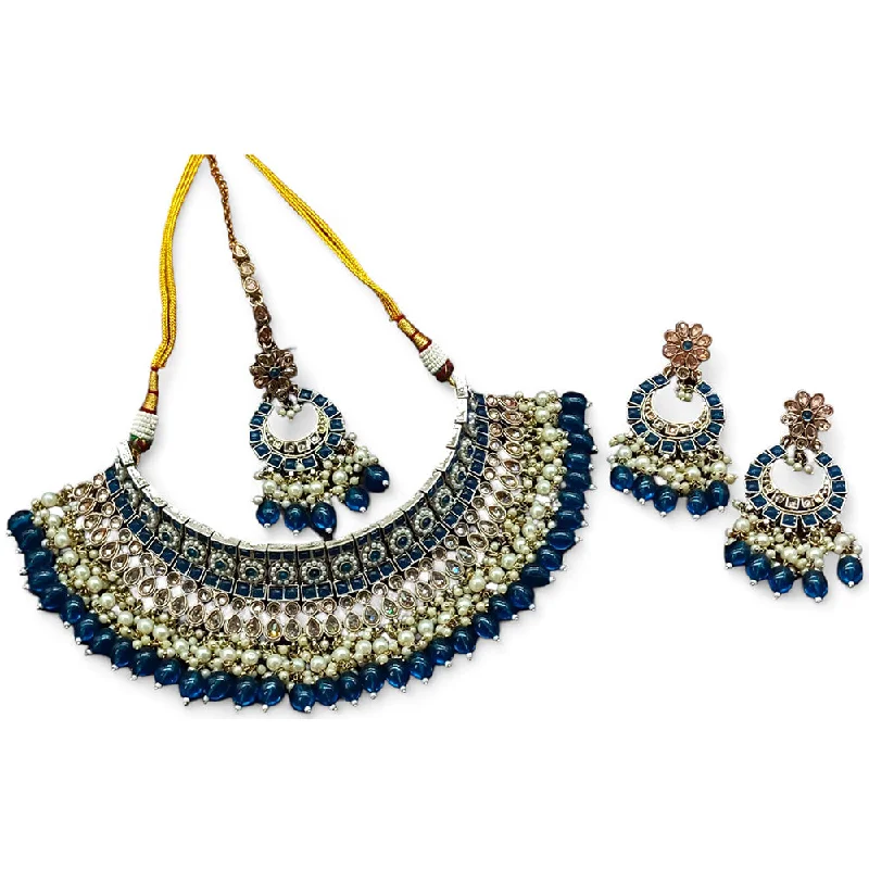 Beautiful Vintage Necklaces-Gehana Mahal Gold Plated Crystal Stone Pearl And Beads Necklace Set