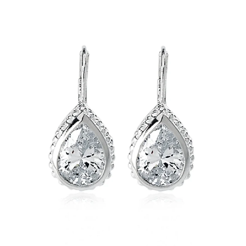 Trendy Silver Earrings-Teardrop Earrings with Cubic Zirconia in Sterling Silver